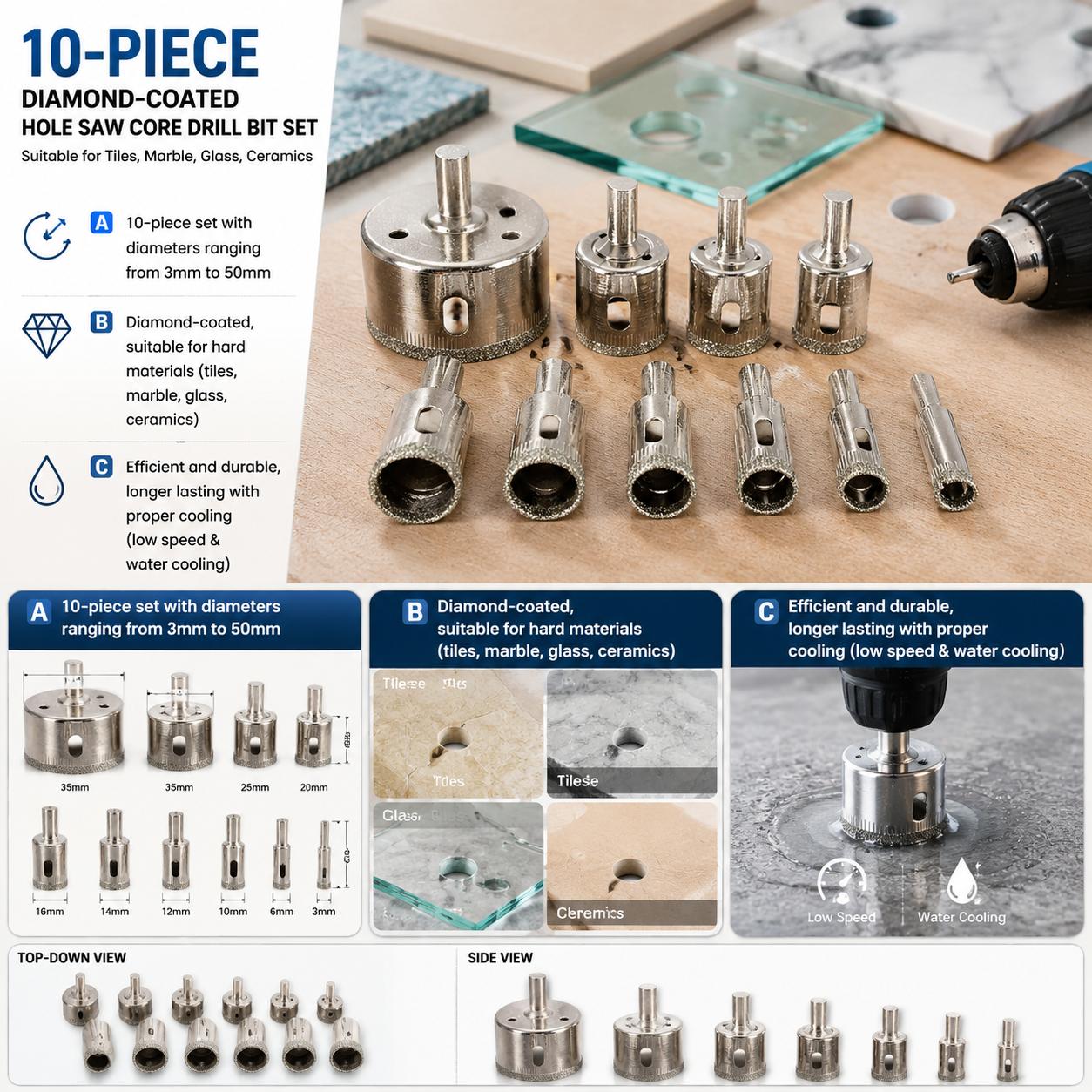 Diamond Coated Drill Bits Set  - Reciprocating Saw Attachment Drill 评论和价格